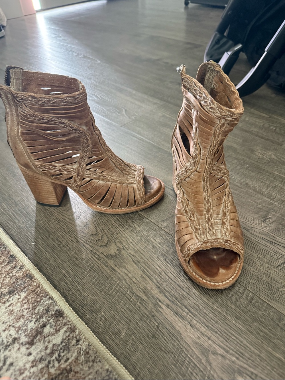 Freebird, BELA. Peep-Toe Block Heel Sandals - taupe